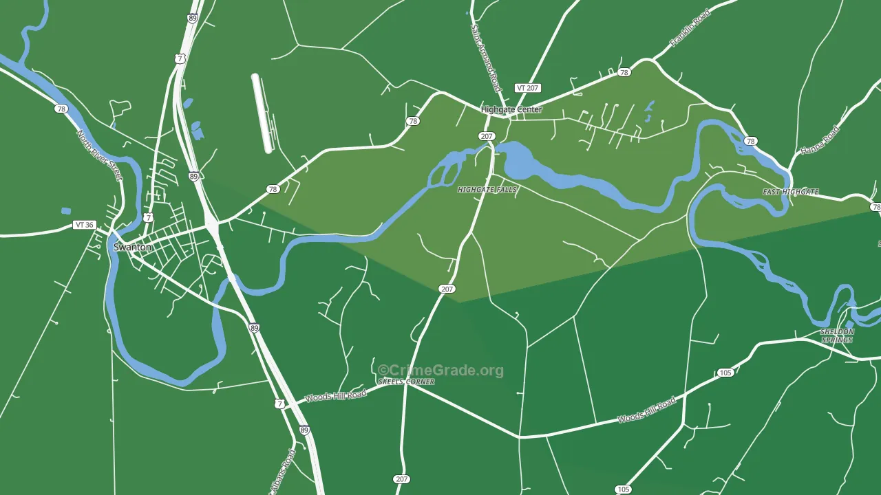 Highgate Falls, VT Map of Vehicle Theft Rates