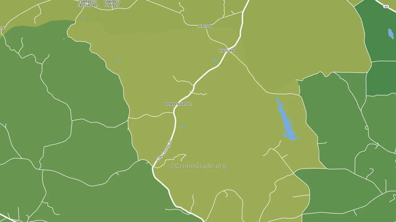 Highland, AL Map of Vehicle Theft Rates