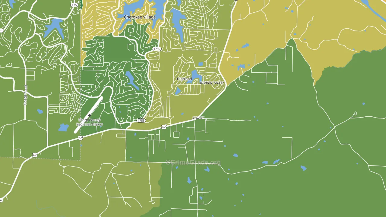 Highland, AR Map of Vehicle Theft Rates