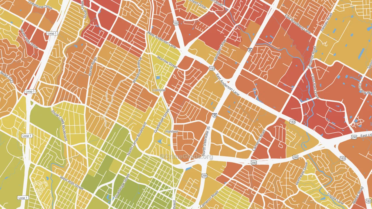 Highland, Austin, TX Map of Vehicle Theft Rates