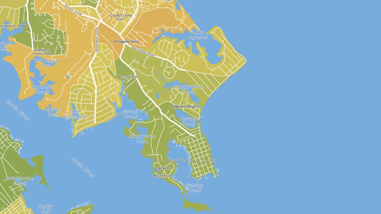 Highland Beach, MD Map of Vehicle Theft Rates
