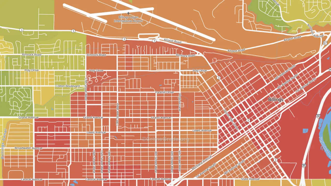 Highland, Billings, MT Map of Vehicle Theft Rates