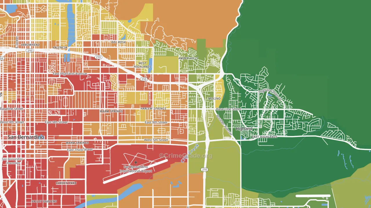 Highland, CA Map of Vehicle Theft Rates