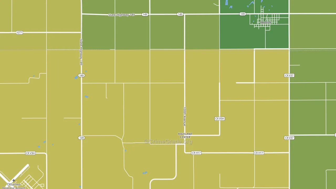Highland Center, IA Map of Vehicle Theft Rates