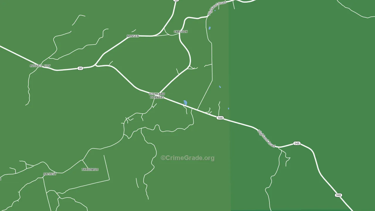 Highland Corners, PA Map of Vehicle Theft Rates