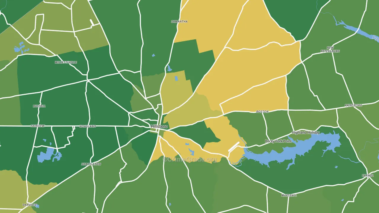 Highland County, OH Map of Vehicle Theft Rates