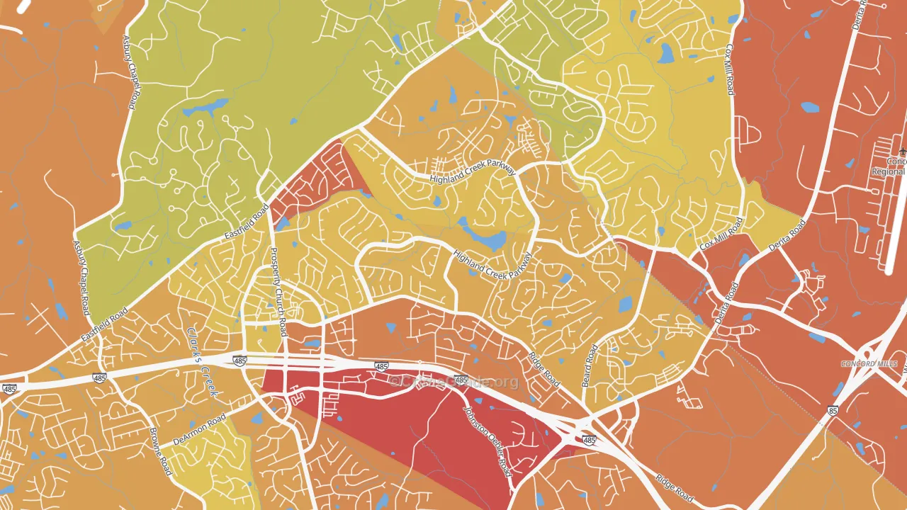 Highland Creek, Charlotte, NC Map of Vehicle Theft Rates