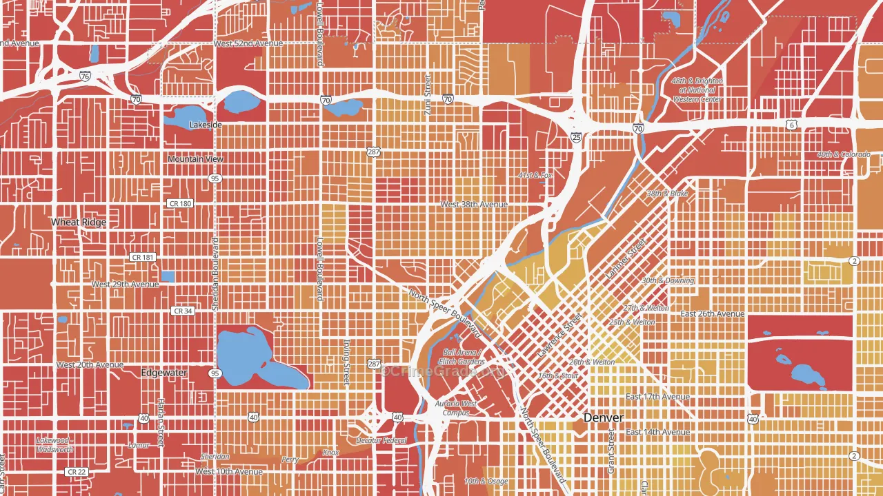 Highland, Denver, CO Map of Vehicle Theft Rates