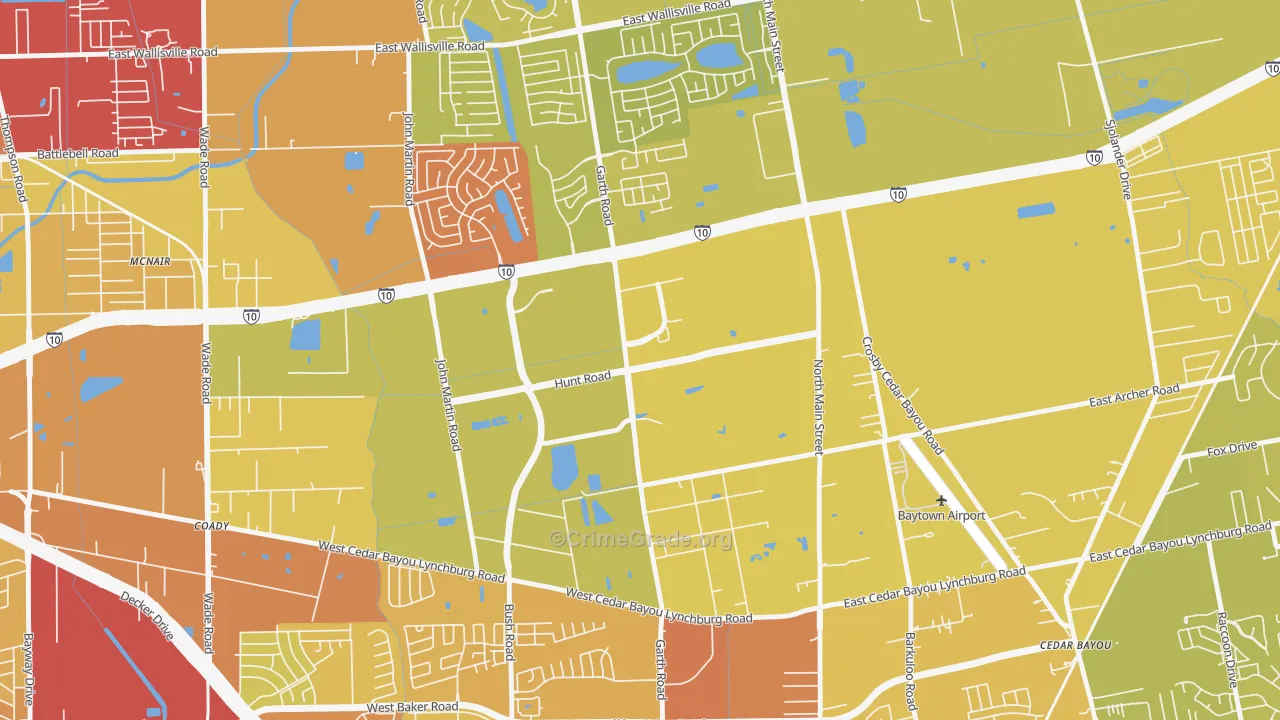 Highland Farms, Baytown, TX Map of Vehicle Theft Rates