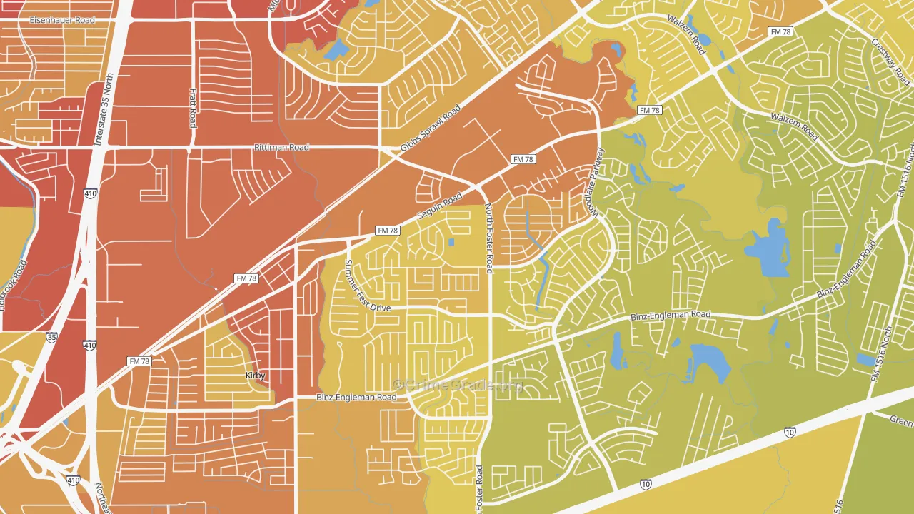 Highland Farms-San Antonio, San Antonio, TX Map of Vehicle Theft Rates