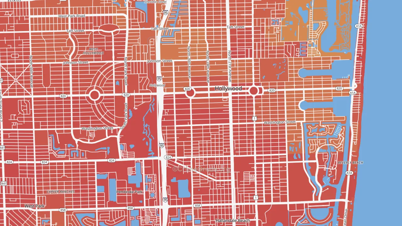 Highland Garden, Hollywood, FL Map of Vehicle Theft Rates