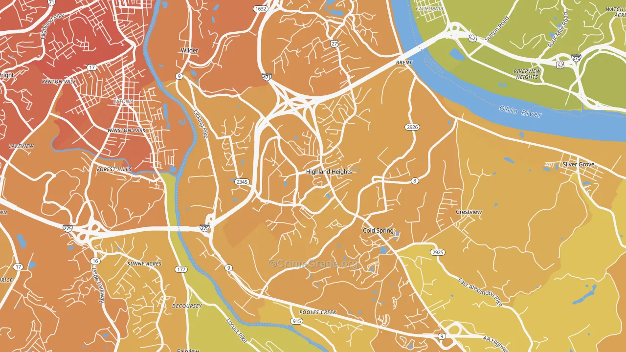 Highland Heights, KY Map of Vehicle Theft Rates