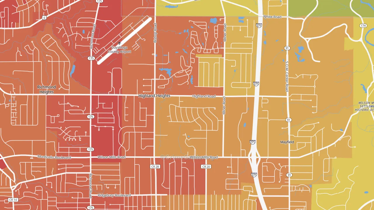 Highland Heights, OH Map of Vehicle Theft Rates