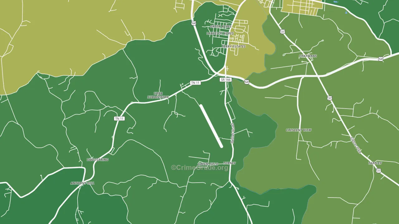 Highland Heights, TN Map of Vehicle Theft Rates