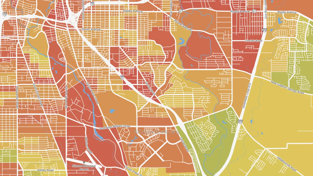 Highland Hills, San Antonio, TX Map of Vehicle Theft Rates