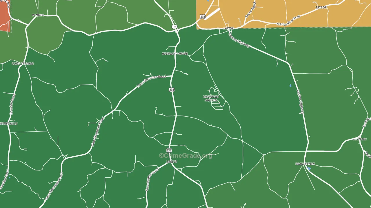 Highland Home, AL Map of Vehicle Theft Rates