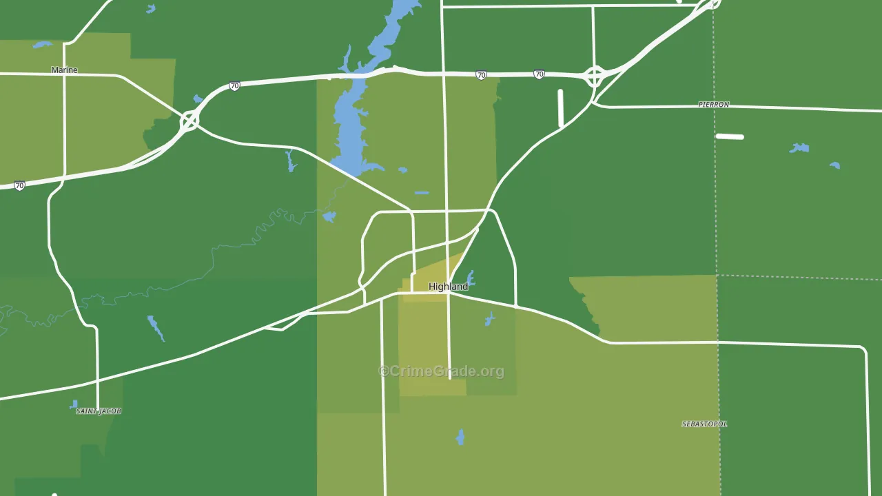 Highland, IL Map of Vehicle Theft Rates