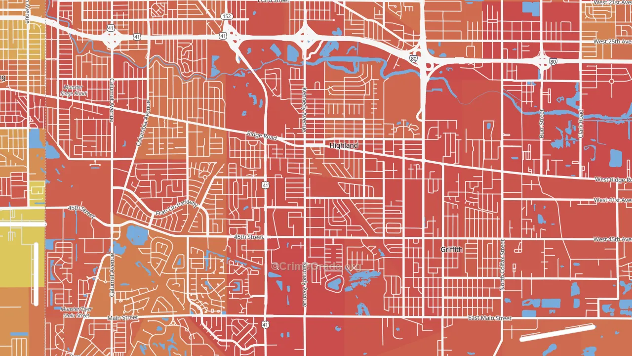 Highland, IN Map of Vehicle Theft Rates
