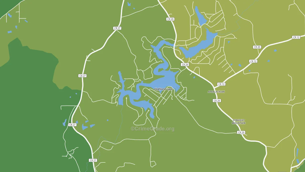 Highland Lake, AL Map of Vehicle Theft Rates