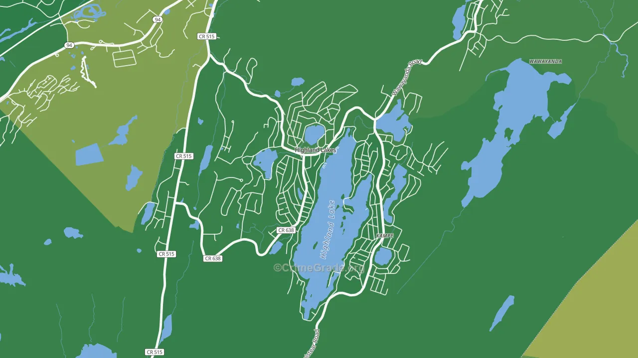 Highland Lake, NJ Map of Vehicle Theft Rates