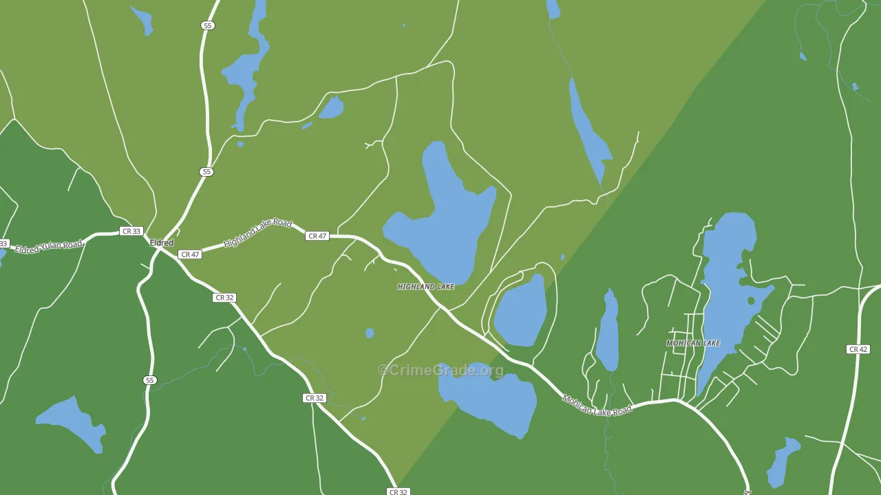 Highland Lake, NY Map of Vehicle Theft Rates