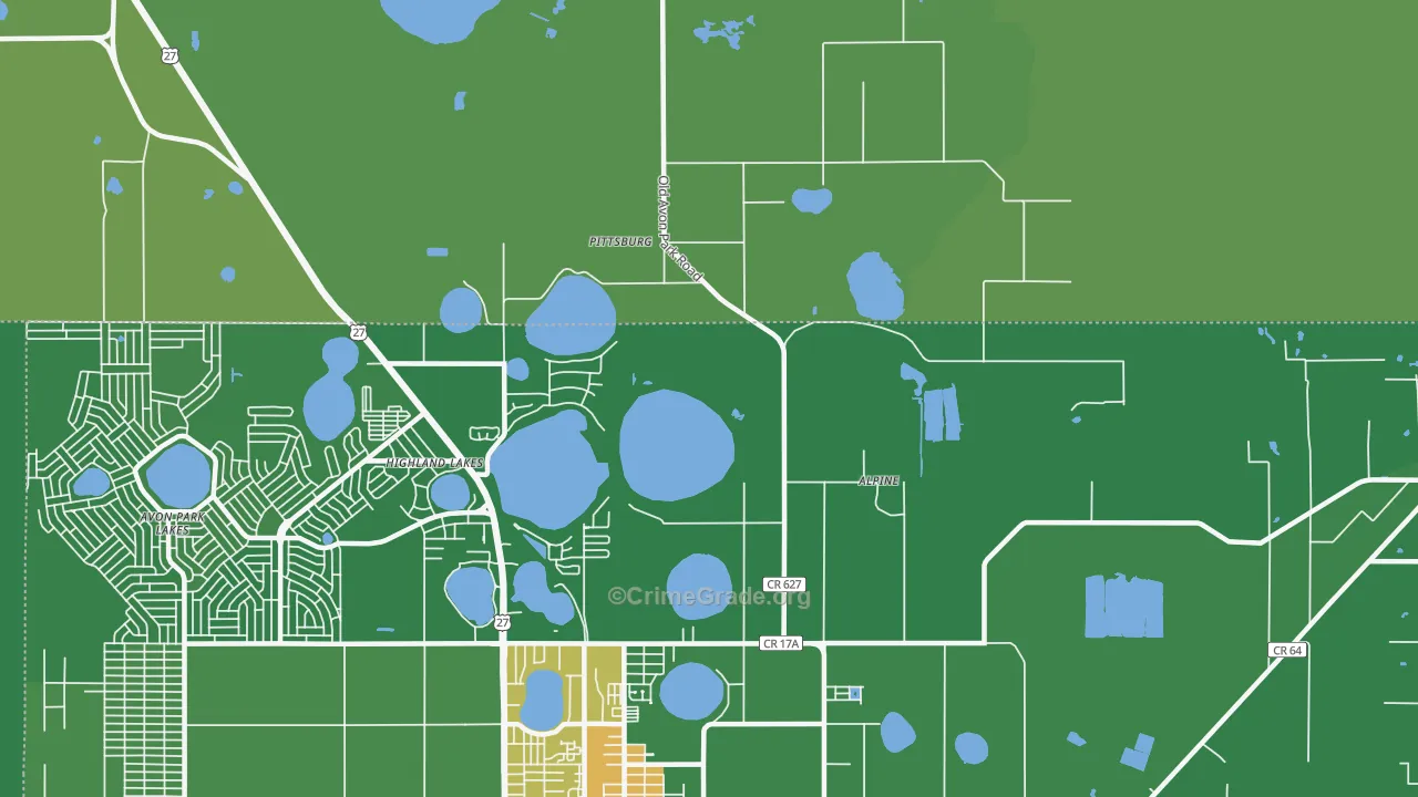 Highland Lakes, FL Map of Vehicle Theft Rates