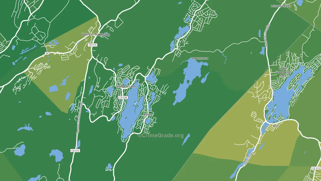 Highland Lakes, NJ Map of Vehicle Theft Rates