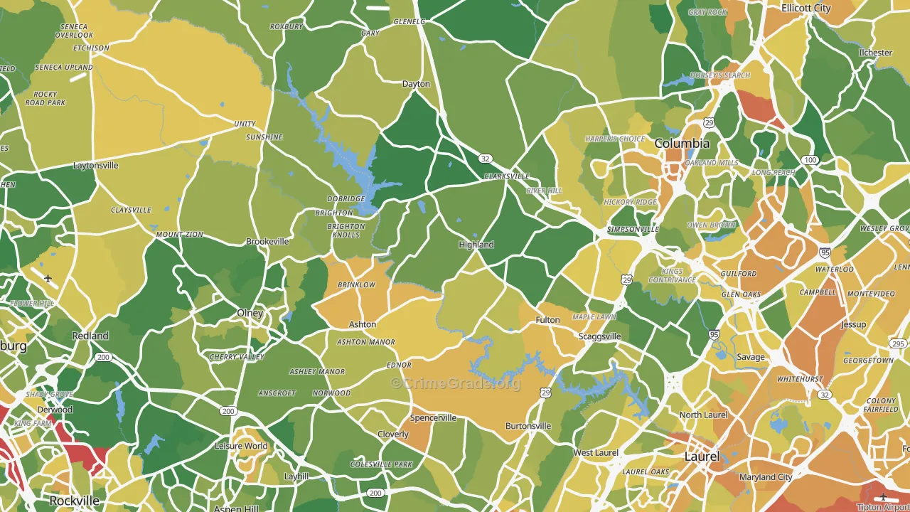 Highland, MD Map of Vehicle Theft Rates