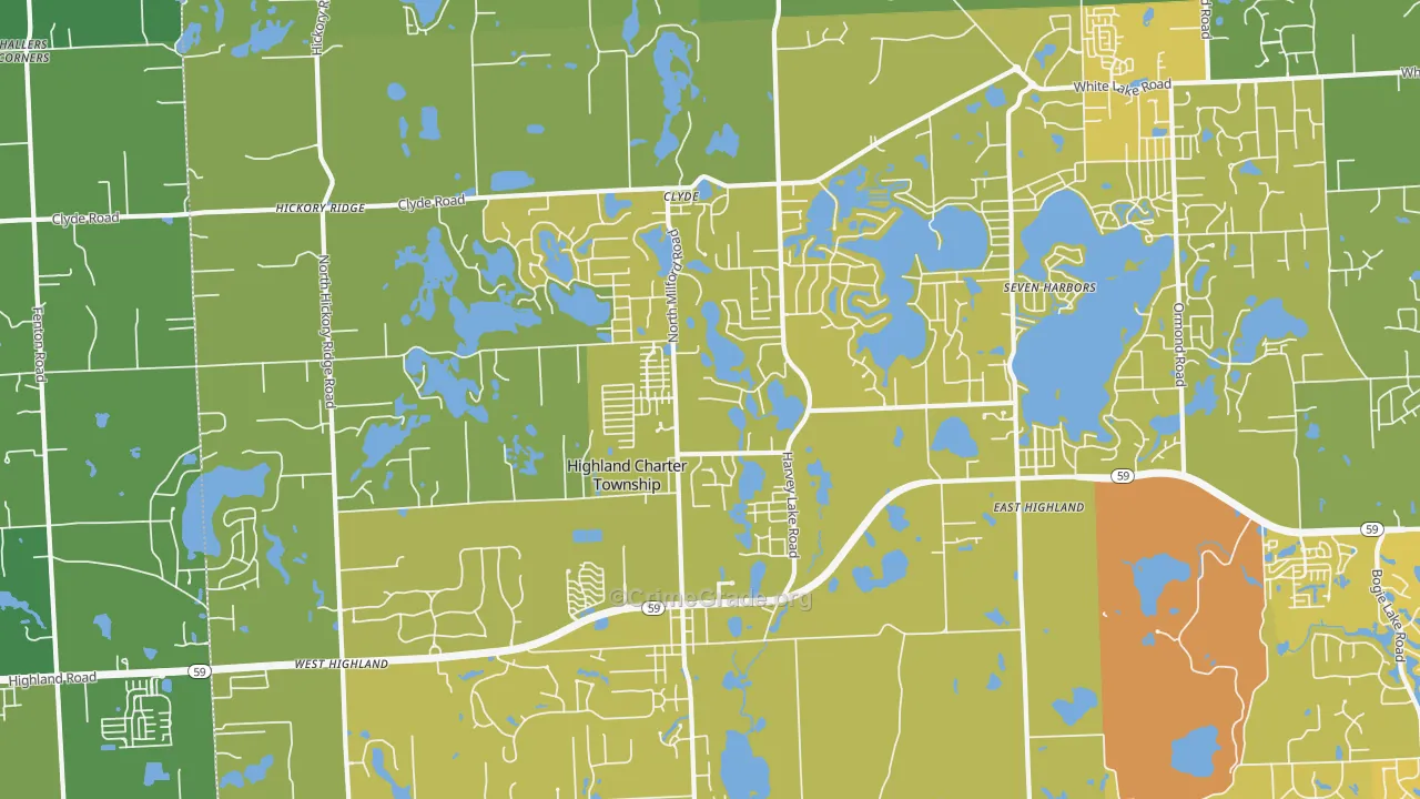 Highland, MI Map of Vehicle Theft Rates