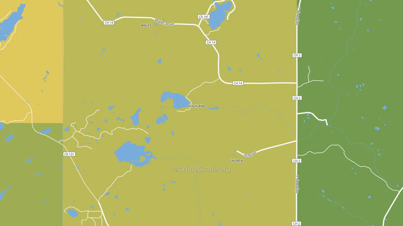 Highland, MN Map of Vehicle Theft Rates