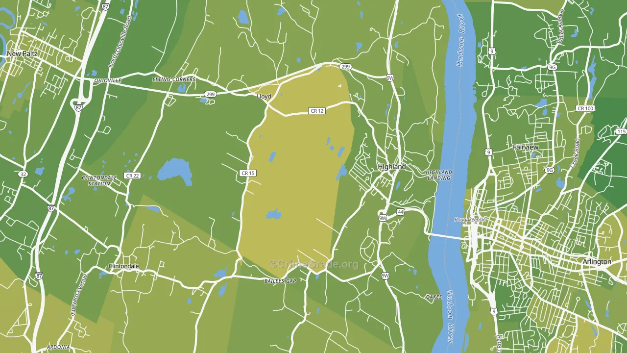 Highland, NY Map of Vehicle Theft Rates