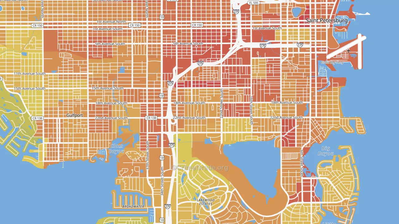 Highland Oaks, St. Petersburg, FL Map of Vehicle Theft Rates