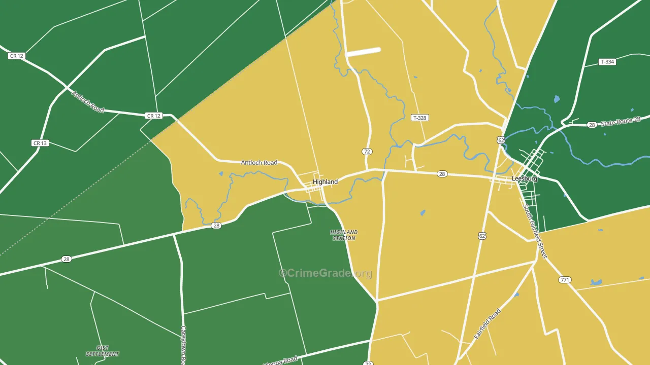 Highland, OH Map of Vehicle Theft Rates