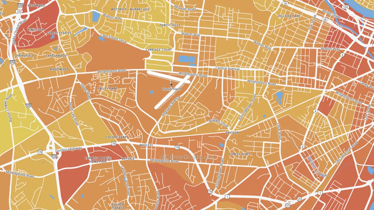 Highland Park, Augusta, GA Map of Vehicle Theft Rates
