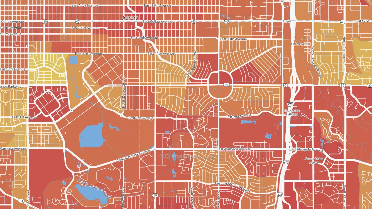 Highland Park, Aurora, CO Map of Vehicle Theft Rates