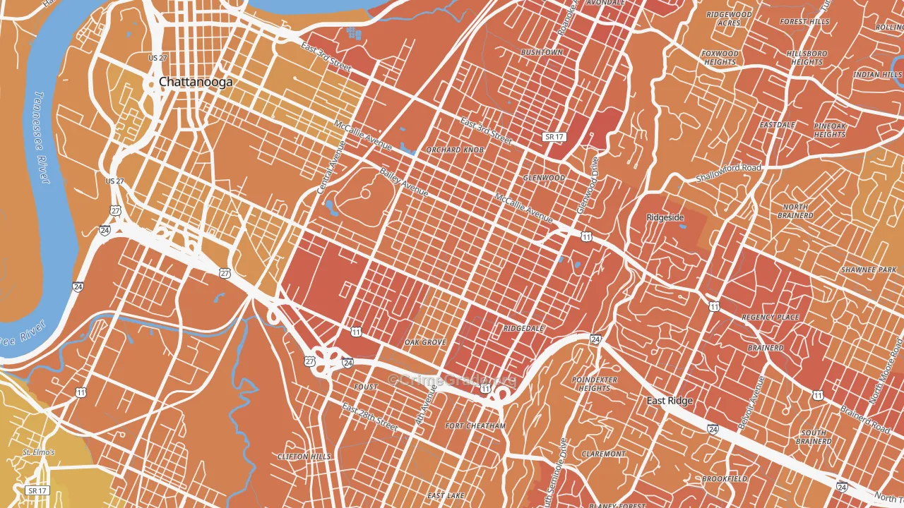 Highland Park, Chattanooga, TN Map of Vehicle Theft Rates