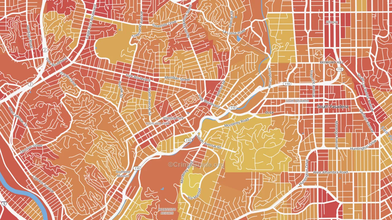 Highland Park, Los Angeles, CA Map of Vehicle Theft Rates