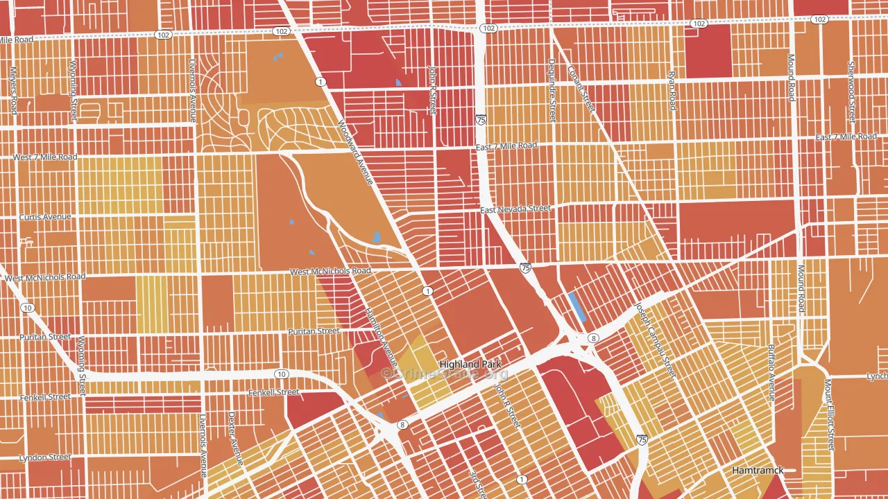 Highland Park, MI Map of Vehicle Theft Rates
