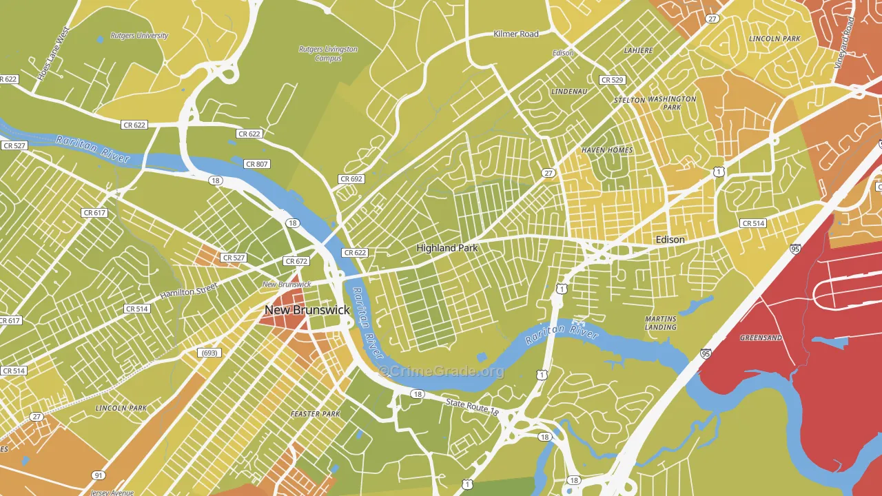Highland Park, NJ Map of Vehicle Theft Rates