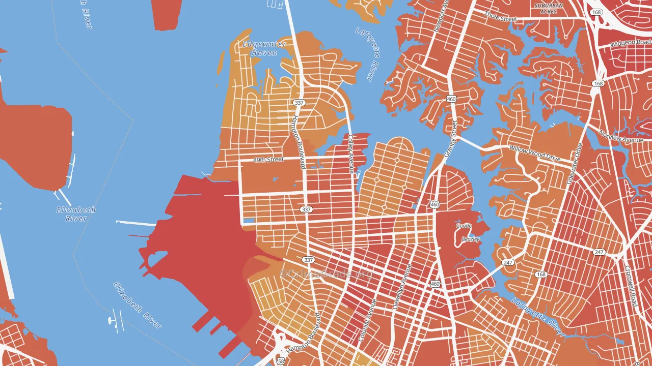 Highland Park, Norfolk, VA Map of Vehicle Theft Rates