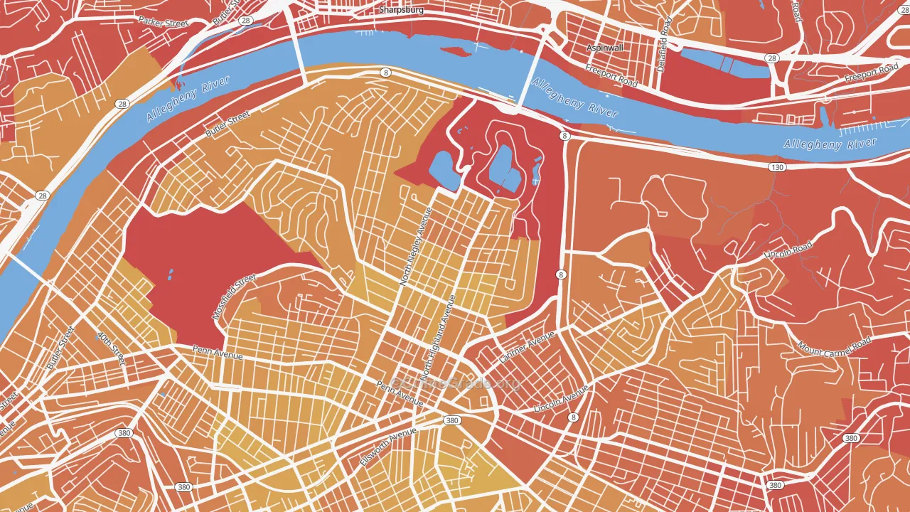 Highland Park, Pittsburgh, PA Map of Vehicle Theft Rates