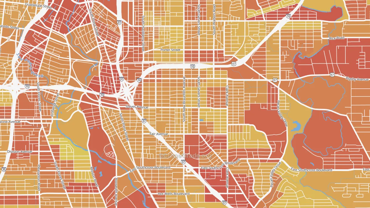 Highland Park, San Antonio, TX Map of Vehicle Theft Rates