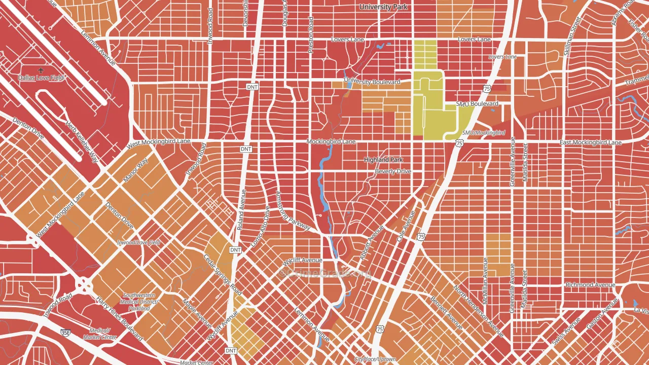 Highland Park, TX Map of Vehicle Theft Rates