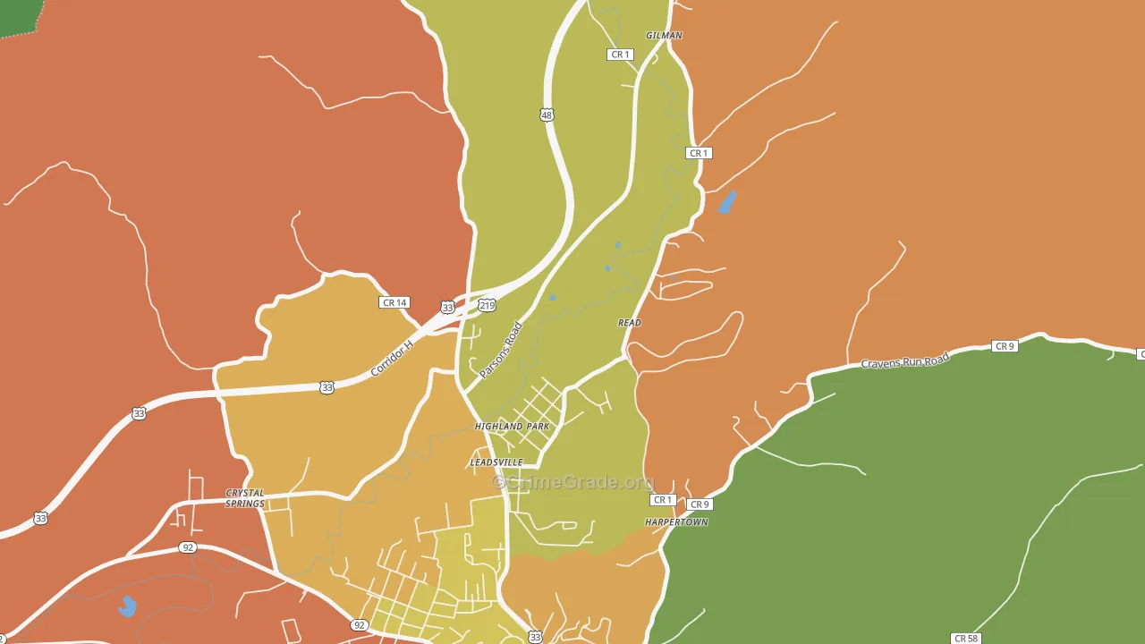 Highland Park, WV Map of Vehicle Theft Rates