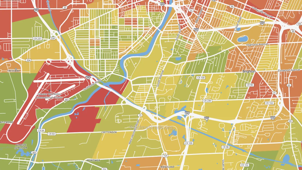 Highland, Rochester, NY Map of Vehicle Theft Rates