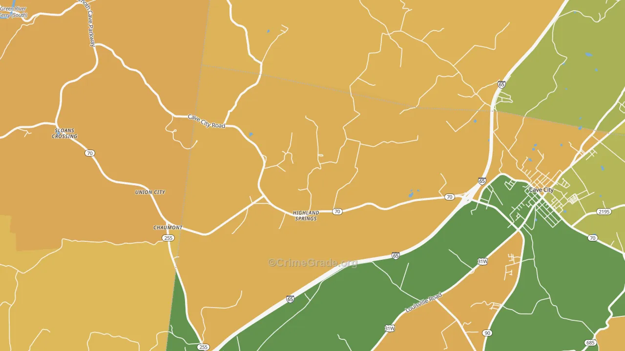 Highland Spring, KY Map of Vehicle Theft Rates