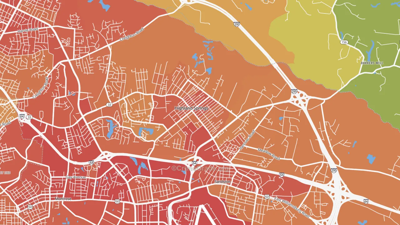 Highland Springs, VA Map of Vehicle Theft Rates