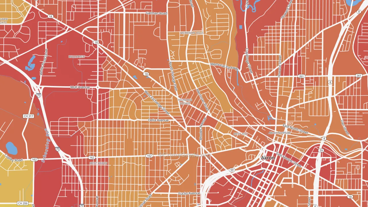 Highland Square, Akron, OH Map of Vehicle Theft Rates