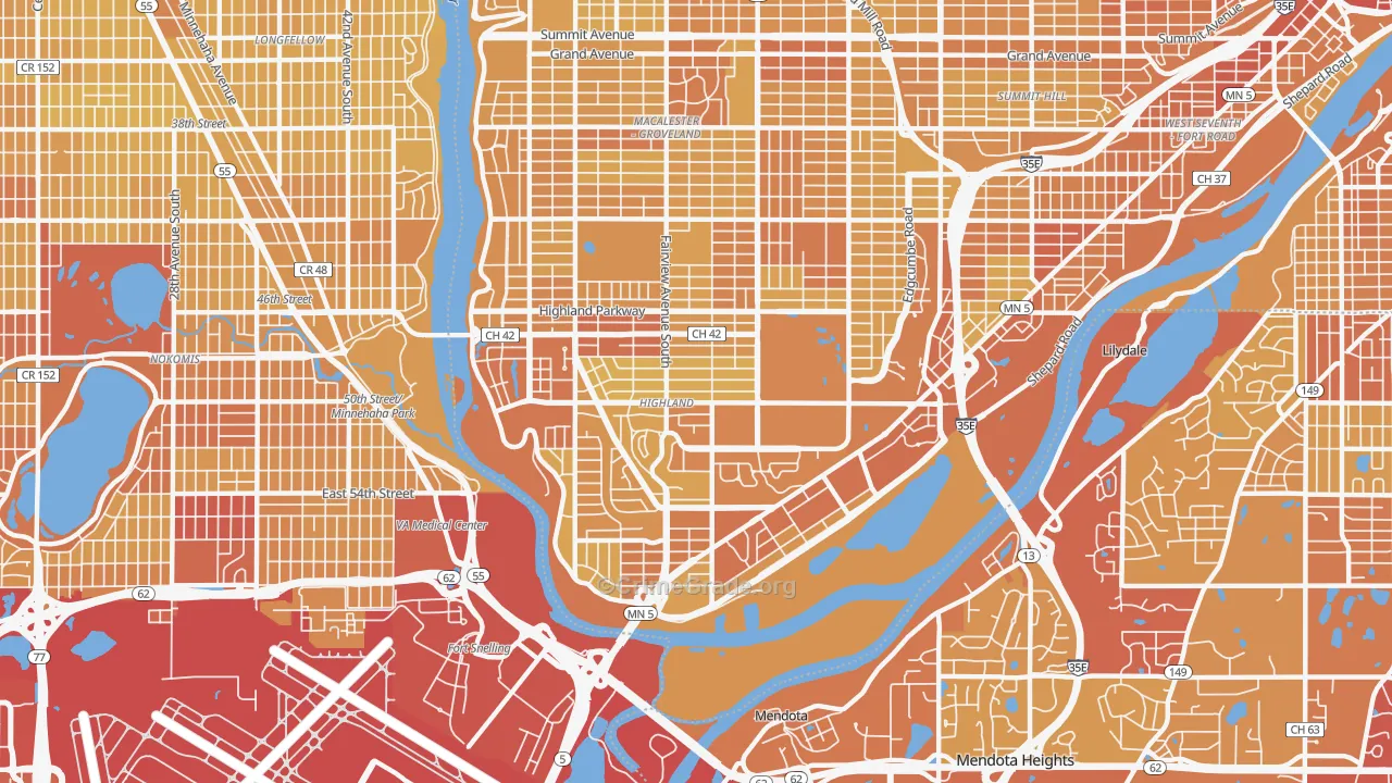 Highland, St. Paul, MN Map of Vehicle Theft Rates