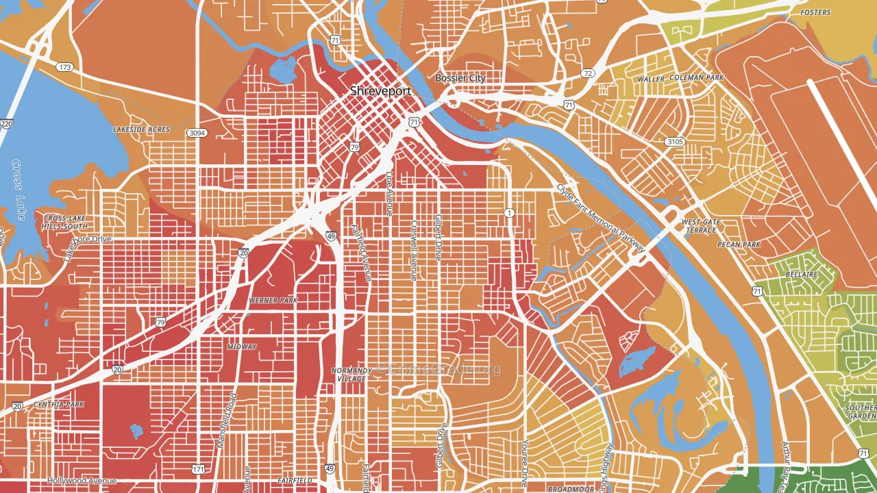 Highland-Stoner Hill, Shreveport, LA Map of Vehicle Theft Rates
